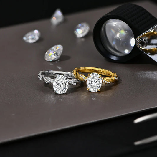 Nouvelle bague en moissanite taille ovale 2 carats, argent S925, plaqué or 18 carats, solitaire croisé pour femmes, fiançailles, mariage