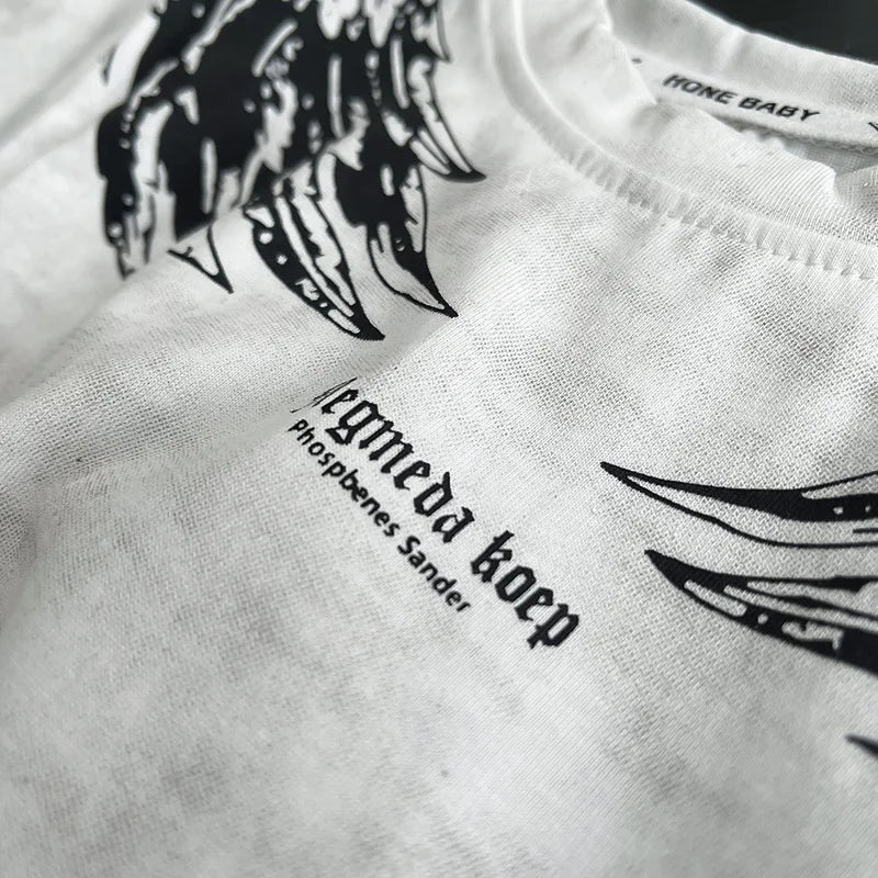 0-5Years New Baby Boy Fashion Cool Summer Clothes Suits Toddler Wings Printed T-shirt+Ripped Jeans 2pcs/sets Children Tracksuits