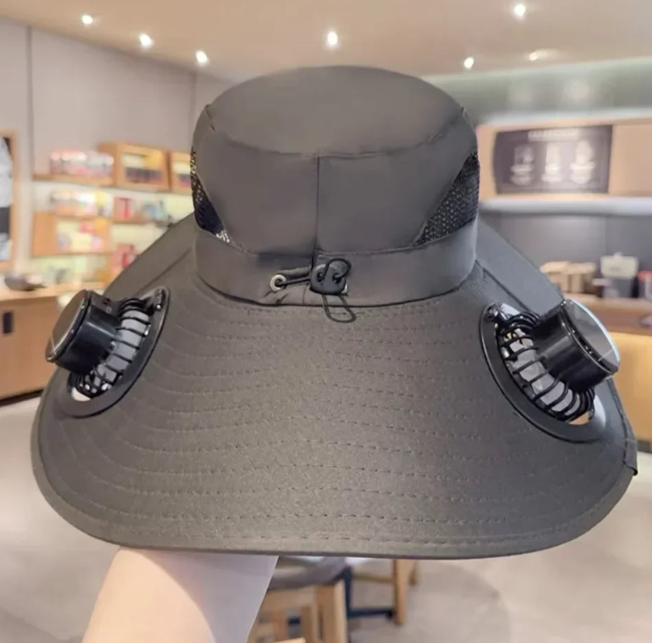 Large Size Quick Dry Bucket Hat with Solar Powered Fan USB Charging Sun Hat for Men Outdoor Hiking Camping Fishing Cooling Wear