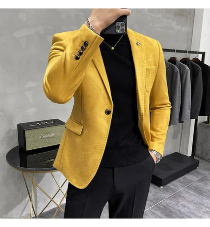 Deerskin Leather Jacket Blazer Men Casual Slim Fit Blazer Hombre Suit Leather Jacket Men Terno Masculino Men Clothing 6 Color