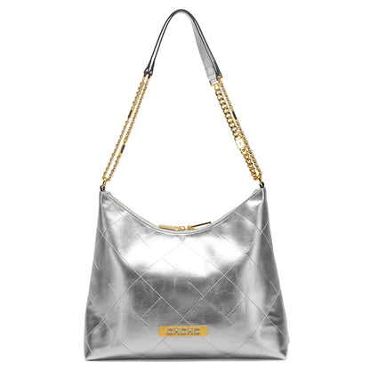 Women's Handbag New Silver Tote Bag Classic Car Seam Handheld Chain Bag