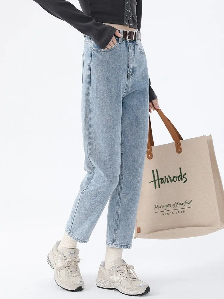 Vintage Solid Classic Harem Jeans Women Blue High Waist Ankle-length Denim Pants 2022 Jeans Streetwear