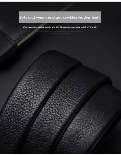 Cowhide Belt, Men's Leather Belt, Automatic Buckle, Men's Top Layer, High-End Trendy Buckle