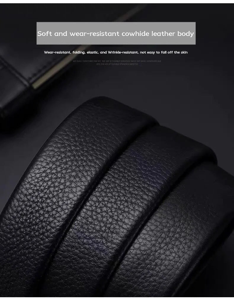 Cowhide Belt, Men's Leather Belt, Automatic Buckle, Men's Top Layer, High-End Trendy Buckle