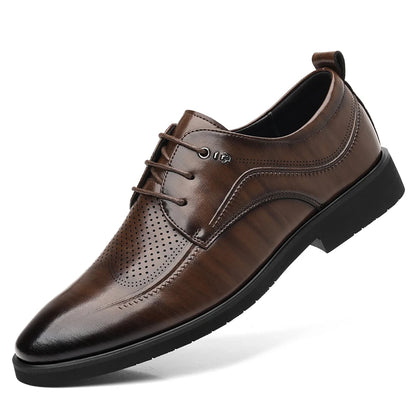 Men's Summer Breathable Leather Shoes Hollow out Comfortable Fashionable Business Formal Derby Shoes British Style-SJ2502-1