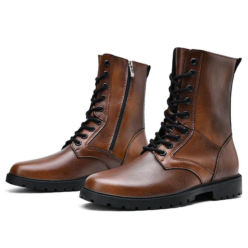 Fashion High Quality Business Boots Mens Winter Genuine Leather Outdoor Motorcycle Boots Male Lace-up Men's High Top Sneakers