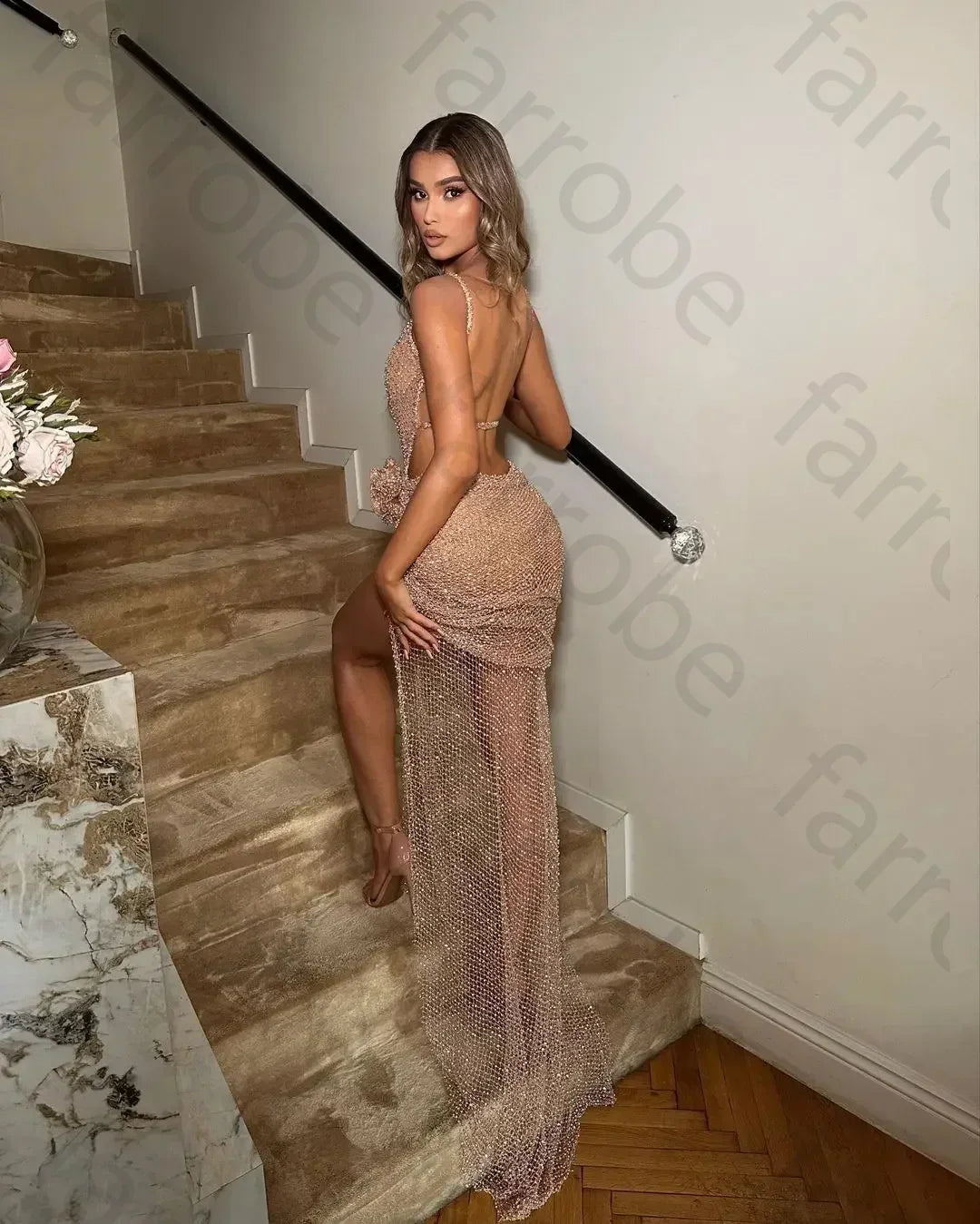 Customized Spaghetti Strapless Prom Dresses Women Wear Backless Sexy Side Slit Robe Des Cocktail Party Bride Evening Gowns