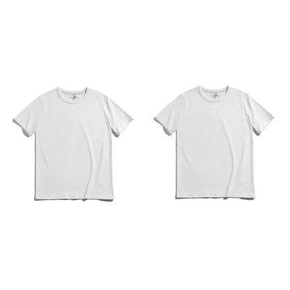 Summer Solid Color Short Sleeve T-Shirts 100% Cotton Round Neck Tees with Rolled Edge Cuffs Casual Tops for Men