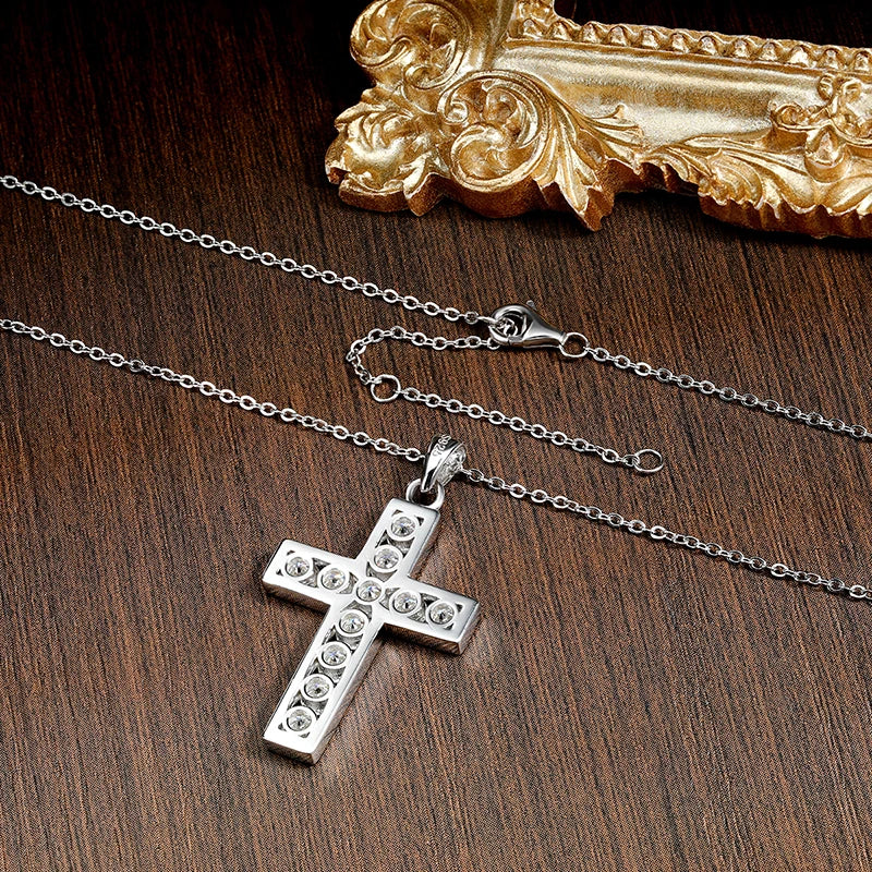 3.5mm Moissanite Cross Pendant Necklace Original s925 Sterling Sliver Plated 18k White Gold Fine Necklace for Women Man