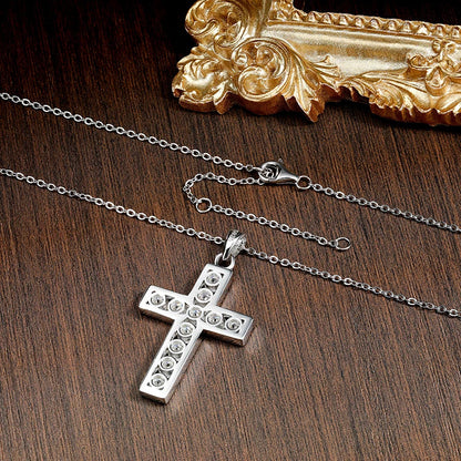 3.5mm Moissanite Cross Pendant Necklace Original s925 Sterling Sliver Plated 18k White Gold Fine Necklace for Women Man