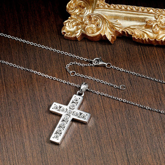 3.5mm Moissanite Cross Pendant Necklace Original s925 Sterling Sliver Plated 18k White Gold Fine Necklace for Women Man
