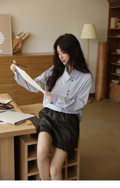 Women's Striped Asymmetric Shirt 2025 Autumn New Arrival Vintage Loose Long Sleeve Tops Commuter Woman Clothes MXE42C2375