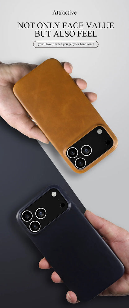 Vintage Oil Wax Full Covered Genuine Leather Case For Iphone 17 Pro Max 16 15 14 13 12 11 for Magsafe Magnetic Phone Cover Cases