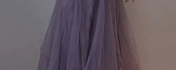 Slimming Effect Purple Mesh Ankle-Length Dress Women's plus Size Strapless Gown Korean Style High Waist A-Line Skirt