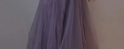 Slimming Effect Purple Mesh Ankle-Length Dress Women's plus Size Strapless Gown Korean Style High Waist A-Line Skirt