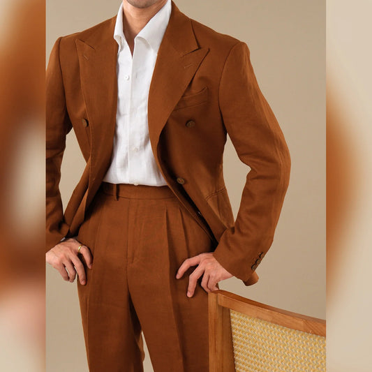 Pure Linen Men Tuxedo Suit Casual Suit Set For Men Summer Naples Two-Piece Suit Costume Mariage Homme Men Suit Business Tuxedos