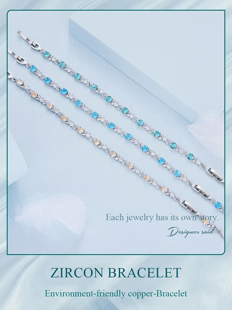 Authentic Luxury Multi-color Zircon Bracelet Rose Gold Color Chain Link Bracelet for Women Birthday Crystal Jewelry