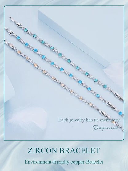 Authentic Luxury Multi-color Zircon Bracelet Rose Gold Color Chain Link Bracelet for Women Birthday Crystal Jewelry