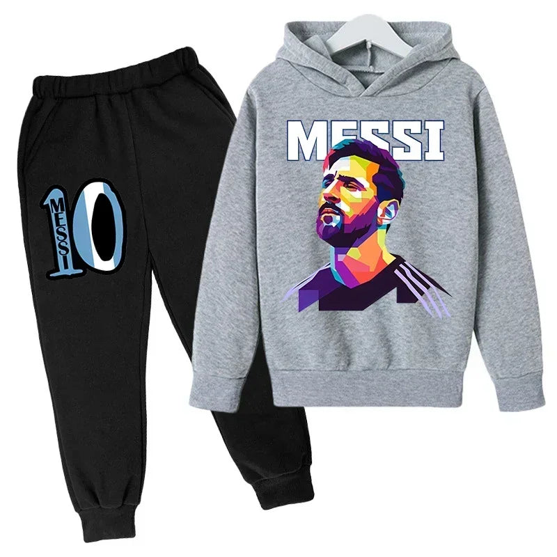 Spring Autumn Children's Hoodie Set Messi Avatar Printed Sportswear Hoodie Pants Suit 2-piece Set Boy Girl Kid Clothes Tracksuit