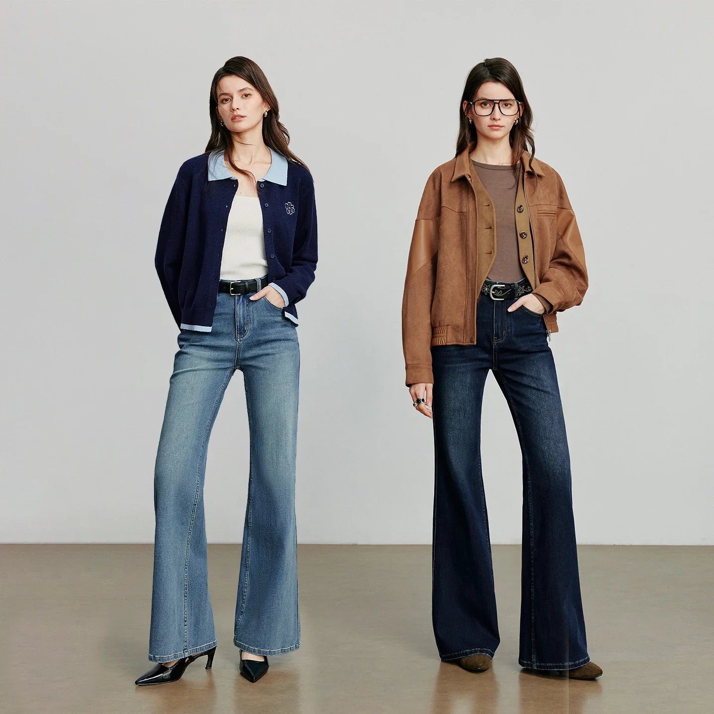 Women Denim jeans 2025 Autumn New Lycra Stretch Mid Waist Cotton Flares Pants