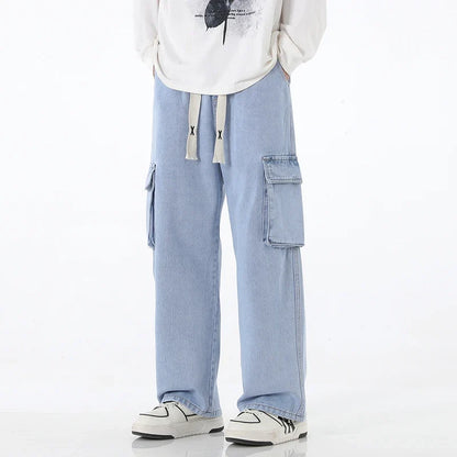 2024 New Men Baggy Cargo Jeans Fashion Streetwear Vintage Wide Leg Pants American Streetwear Y2K Big Pocket Youth Overalls