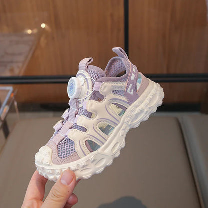 Children's Sports Sandals 3-18 Years Old Blue Hollow Breathable Boys Girls Casual Shoes Light Purple Soft Non-slip Kids Sneakers