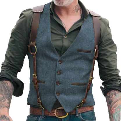 Men Vest Brown V-neck Single Button Solid Waistcoat For Wedding Birthday Banquet Business Casual Daily Men Suit Vest