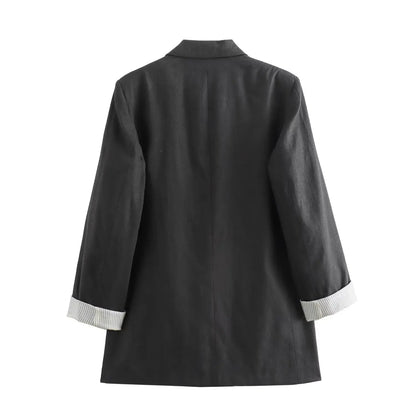 Women Fashion Solid Blazer Notched Collar Long Roll up Sleeves Female Chic Office Lady Business Outfits