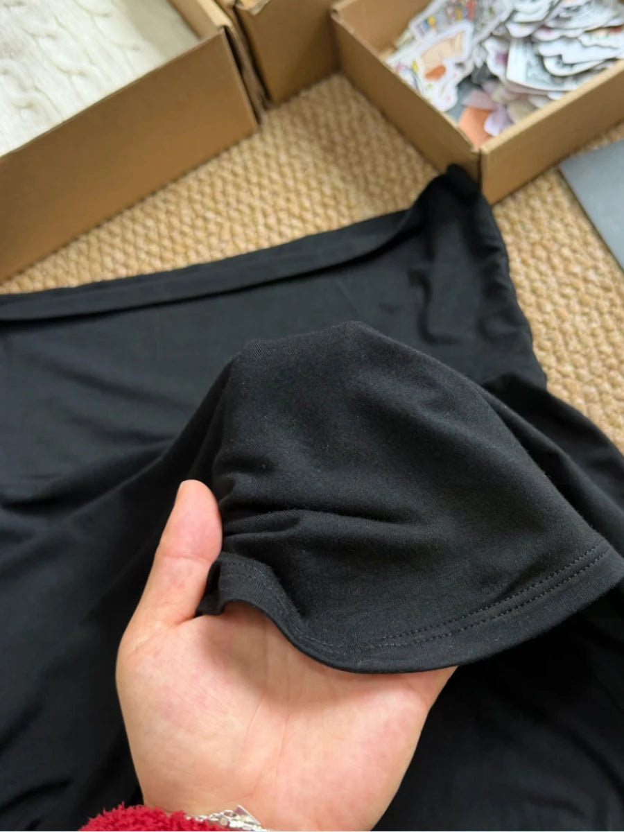 Black Foldover Mini Skirts Woman Elastic Low Waist A-line Short Faldas Summer Casual Simple Solid Preppy Style All-match Skirt