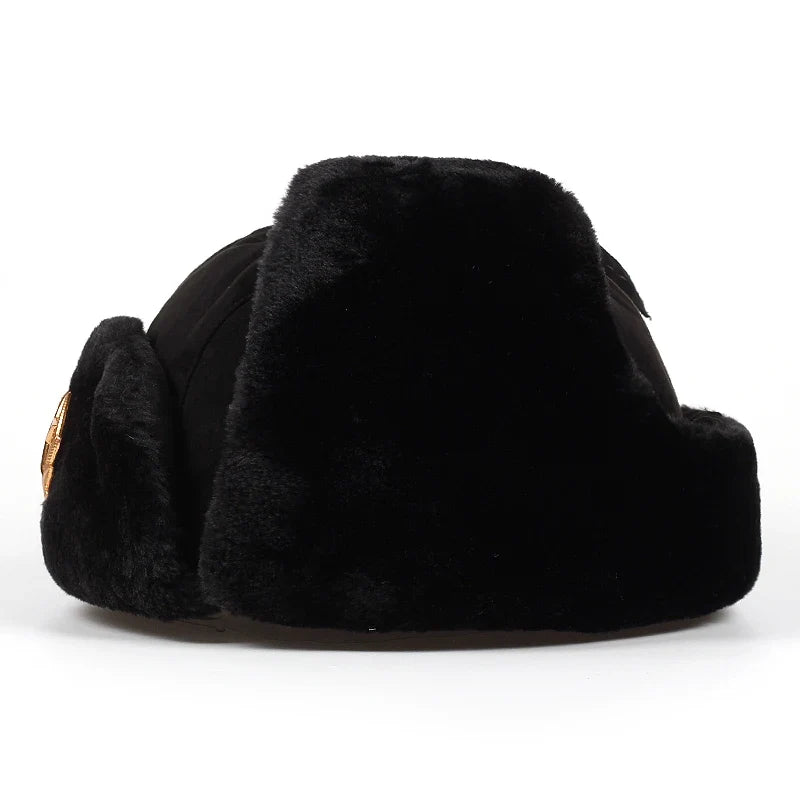 Sovjet Militaire Badge Rusland Bomber Hoeden Pilot Trapper Aviator Cap Winter Faux Konijnenbont Oorklep Sneeuw Caps Hoed