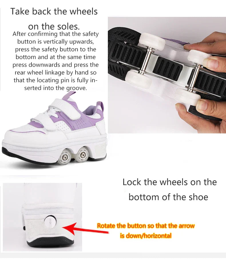 Children Wheels Shoes Roller Sneakers With 4 Wheels Skates Adult Runaway Parkour Deformation Shoes For Women Men Youth Kids Gift