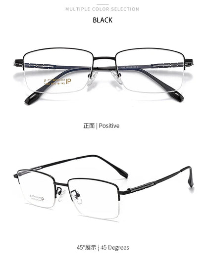 Pure Titanium Business Men's Half-rim Reading Glasses Men Fashion Simple Design Anti-blue Light Prescription Glasses 1052