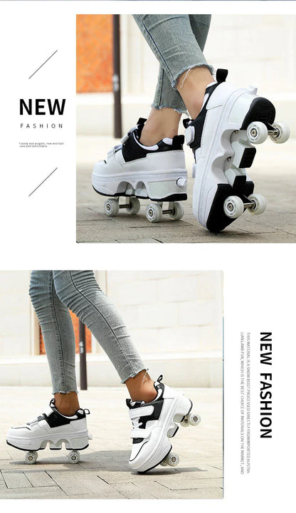 Children Wheels Shoes Roller Sneakers With 4 Wheels Skates Adult Runaway Parkour Deformation Shoes For Women Men Youth Kids Gift