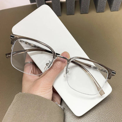 Men's Business Classic Half Frame Anti Blue Light Reading Glasses Myopia Hyperopia Customizable Prescription TR2242