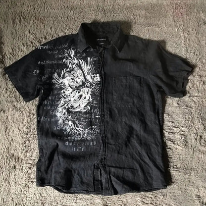 Mens Gothic Style Black White Graphic Text Print Casual Basic T Shirt Street Urban Summer Teen Youth Short Sleeve Comfortable