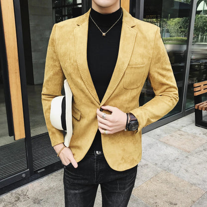 Blazer Hombre Men's Casual Slim Fit Deerskin Velvet Suit Jacket High-quality Korean Luxury Formal Solid Color Suit 6 Colors
