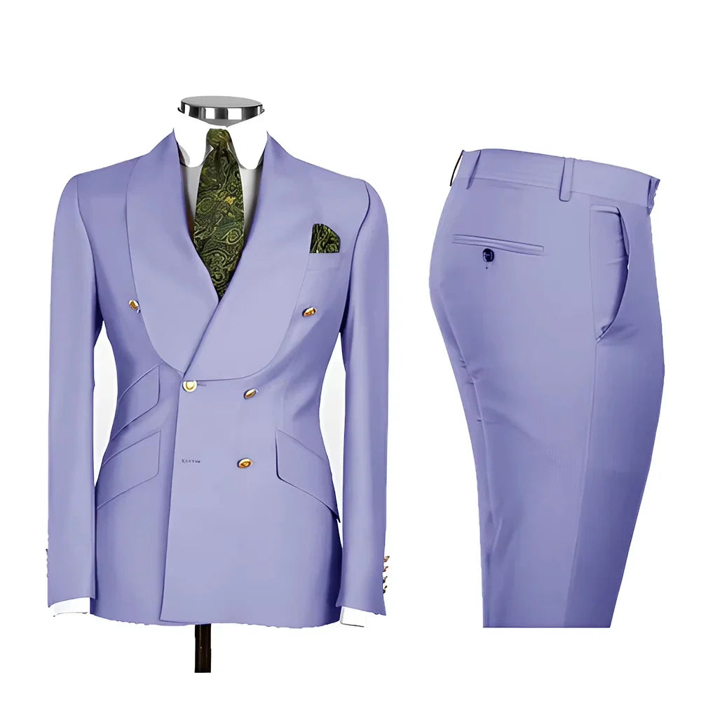 Men's Suit in Blue Color Double Breasted 2 Piece Blazer  Pants  Slim Fit Set Custom Business Luxury Tuxedo Casual Wedding Groom