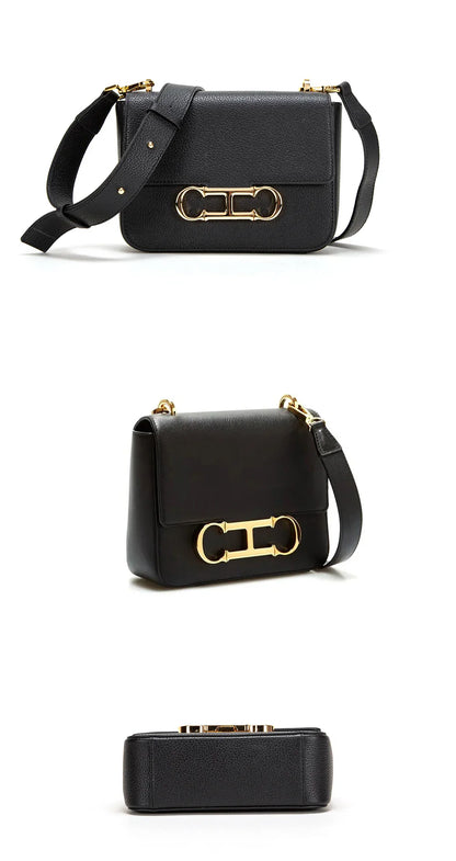 Women's Saddle Bag 2024 Autumn/Winter New Black Cow Leather Flip Small Square Bag Simple Commuter Diagonal Cross Bag