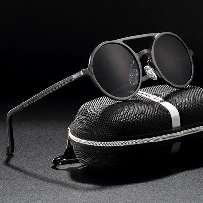 Vintage Aluminum Magnesium Sun Glasses Men Polarized Driving Sunglasses Round Steampunk Shades Brand Designer Eyewear