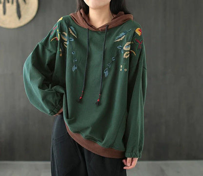 Brown Hoodies Embroidered Female Clothes Hooded Red Sweatshirts for Women Loose Green Baggy Tops Aesthetic Thick Goth Trend Emo