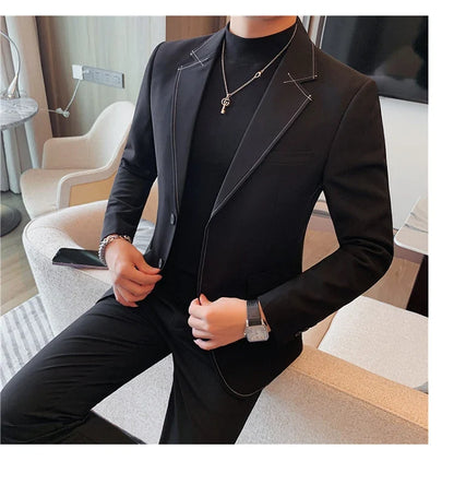 High Quality Line design Luxury Men's Suit Coats Fashion Business Casual Two Buttons Formal Social Wedding Party Suit Jacket
