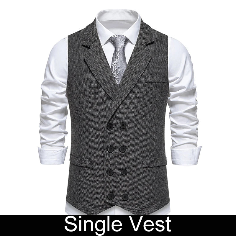 Waistcoat Man British Style Turn Down Collar Men Vest Slim Solid Double-breasted Sleeveless Versatile Male Suit Vest