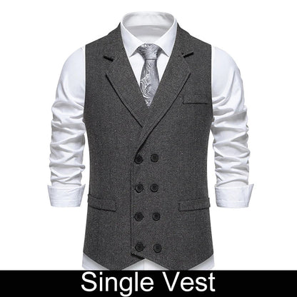 Waistcoat Man British Style Turn Down Collar Men Vest Slim Solid Double-breasted Sleeveless Versatile Male Suit Vest