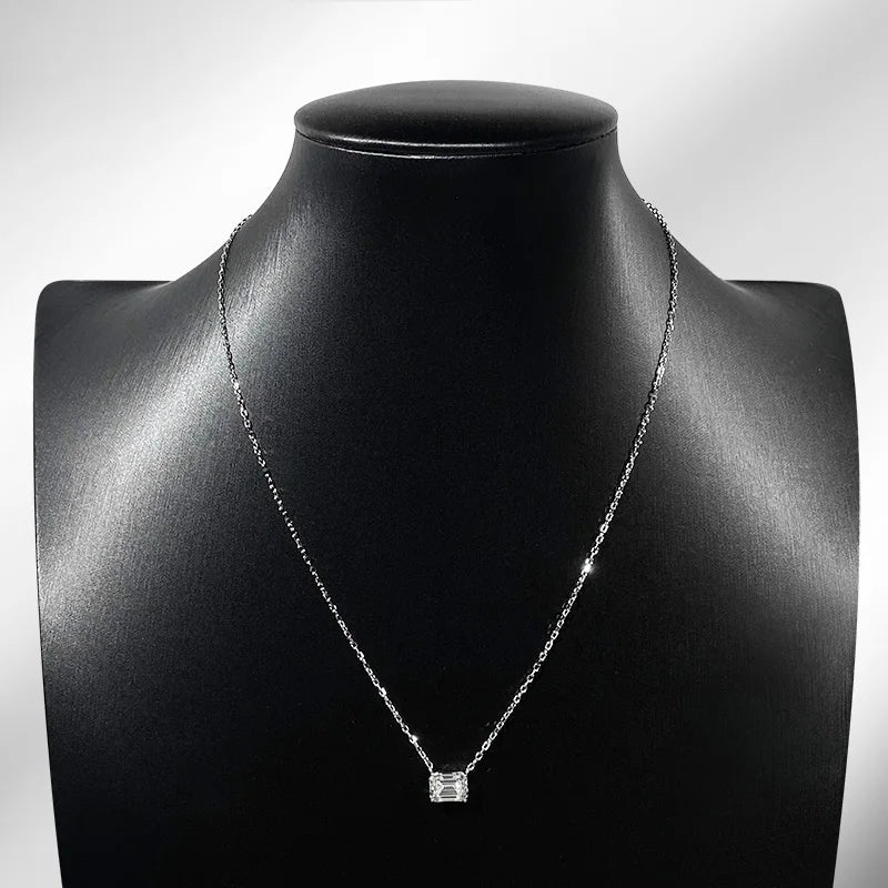 1-3CT Solitaire Moissanite Necklace for Women Emerald Cut Lab Diamond Wedding Female Necklace 925 Sterling Silver Jewelry