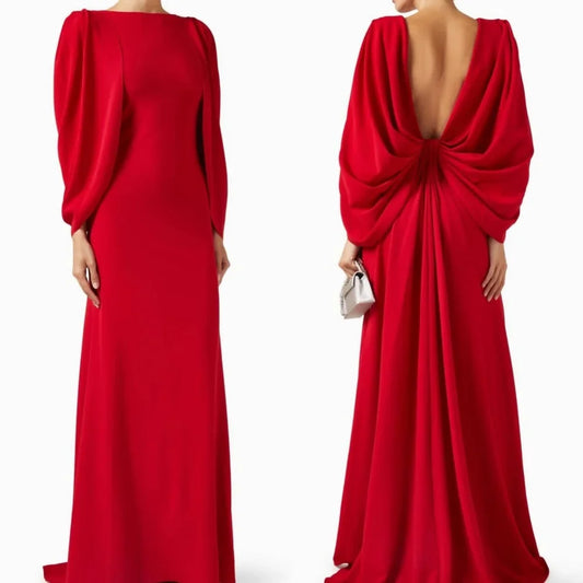Customized Elegant Classic Jersey Ruched Pleat Straight Scoop Neck Long Dresses Evening Dresses Sizes Available Modern Style