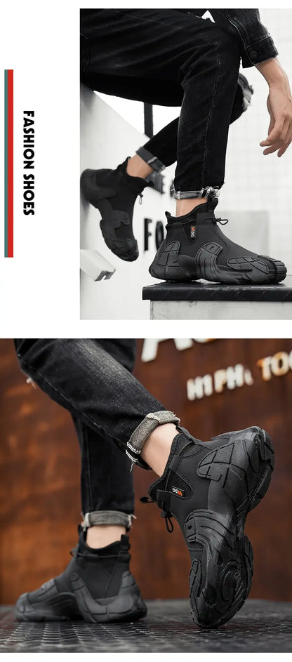 Men's Outdoor Short Boot Thick Soled High Top Casual Shoes Fashionable Trendy Shoes Male Sports Shoe Autumn Bare Boots 2024 New