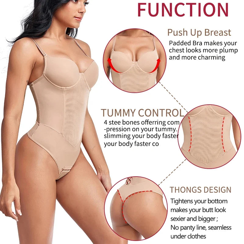 Thongs Bodysuit Shapewear Women Full Body Shaper Waist Trainer Steel Bones Tummy Control Underwear Flat Belly Underbust Corset