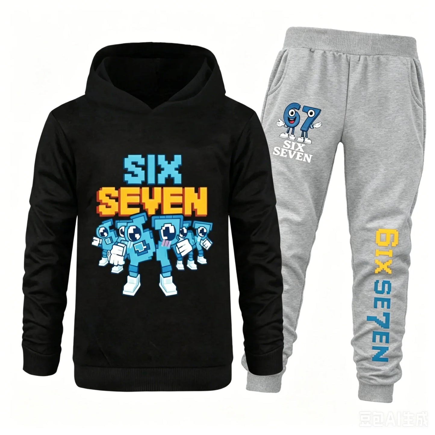 Spring Autumn Six Seven 67 Print Children Hoodies Set Kids Fashion Sportsuit Boys Long Sleeves Pants Suit 2 Piece Trouser Set