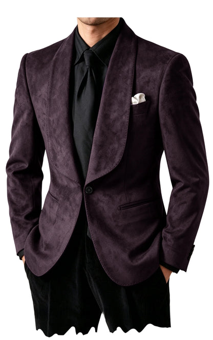 Men Suede Shawl Lapel Tuxedo Blazer Slim Fit One Button Formal Suit Jacket For Wedding Party Dinner Occasions