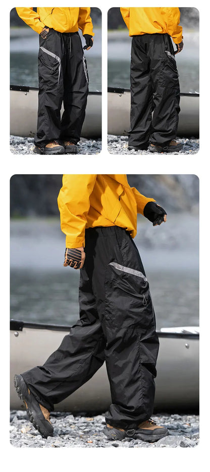 Autumn Hiking Pants Outdoor Patchwork Waterproof Mountaineering Zippered Trousers Male Elastic Waist Camping Fishing Cargo Pants